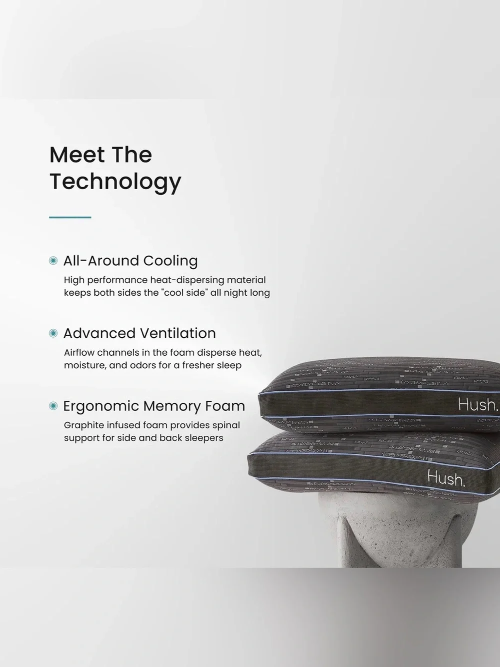 Brand New NWT Hush Graph-iced Standard Size Memory Foam Cooling Pillow - $249